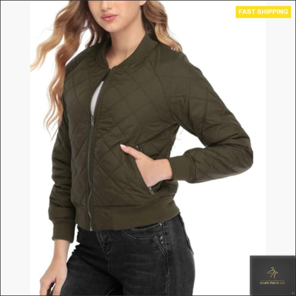 Quilted Bomber Jacket Lightweight Polyester Zip U… - image 5